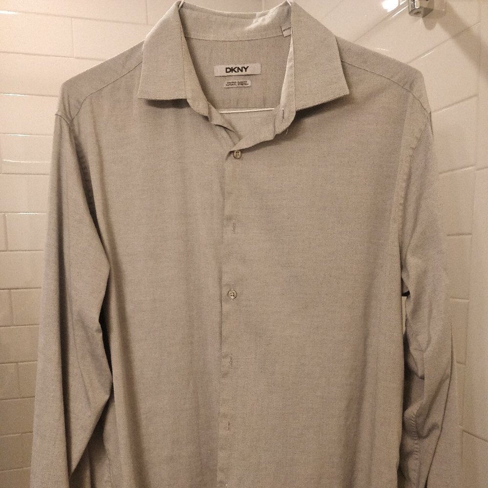 Men's DKNY Light Gray Shirt Slim Fit L - 17 Neck